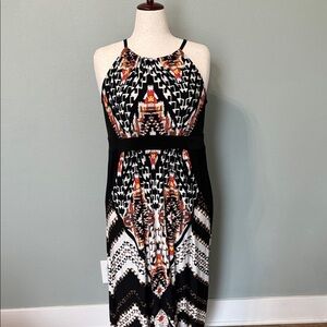 Chico's Black and White Maxi Dress with Orange Accents